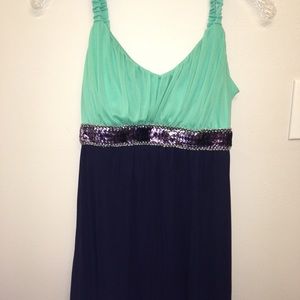 Turquoise and Navy Blue Flowy Dress